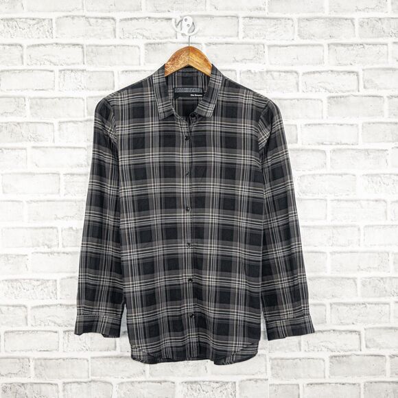 The Kooples Women's Button up Shirt in Black Gray Plaid Cotton Size Medium - Picture 1 of 7